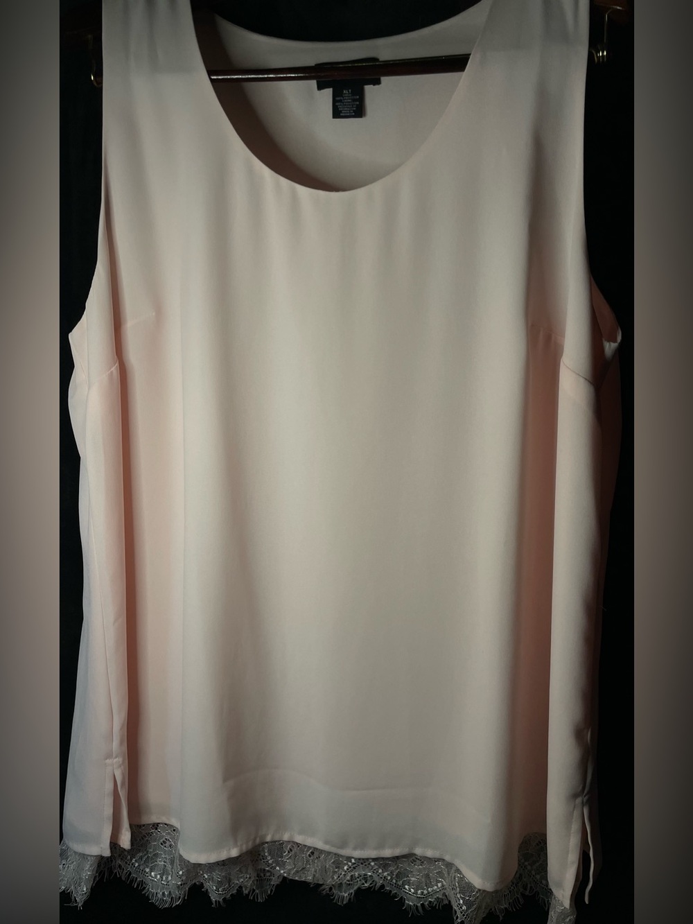Liz Claiborne Pale Pink Sleeveless Chiffon Tank with Lace Hem Size-XLT